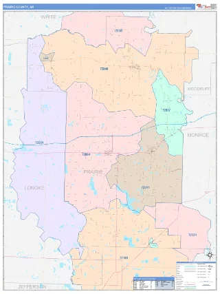 Prairie County, AR ColorCast style ZIP Code wall map