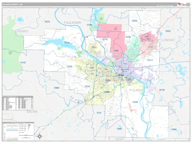 Pulaski County, AR ZIP Code Wall Map, Classic style