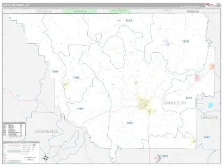 Randolph County, AR Classic style ZIP Code wall map