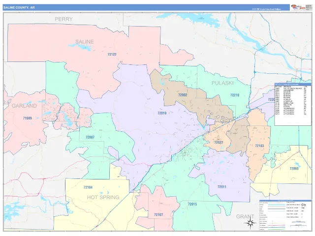 Saline County, AR ZIP Code Wall Map, ColorCast style