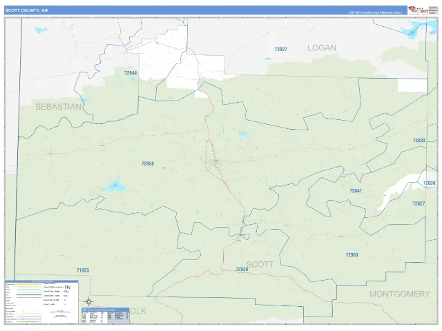 Scott County, AR ZIP Code Wall Map, Business Reference style