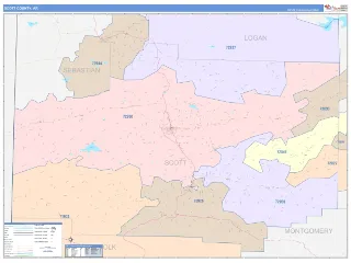 Scott County, AR ColorCast style ZIP Code wall map