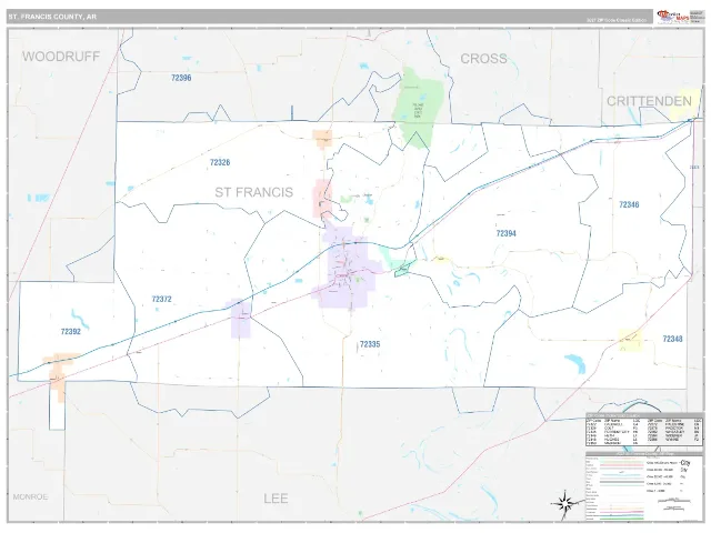 St. Francis County, AR ZIP Code Wall Map, Classic style