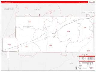 St. Francis County, AR RedLine style ZIP Code wall map