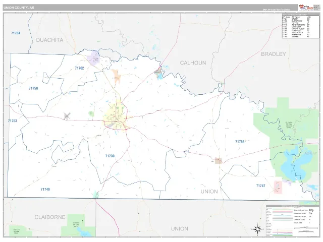 Union County, AR ZIP Code Wall Map, Classic style