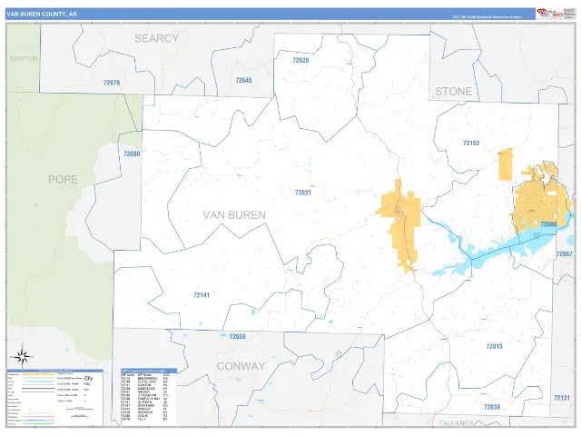 Van Buren County, AR ZIP Code Wall Map, Business Reference style