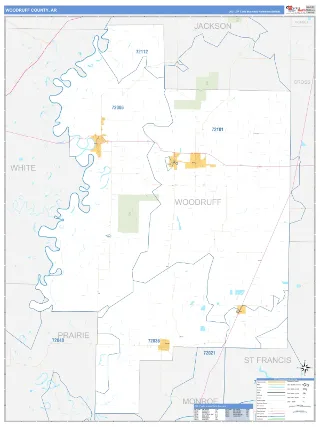 Woodruff County, AR Business Reference style ZIP Code wall map