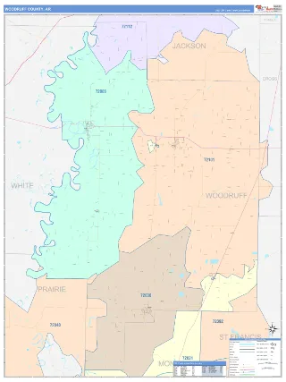 Woodruff County, AR ColorCast style ZIP Code wall map