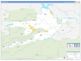 Yell County, AR Business Reference style ZIP Code wall map