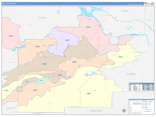 Yell County, AR ColorCast style ZIP Code wall map