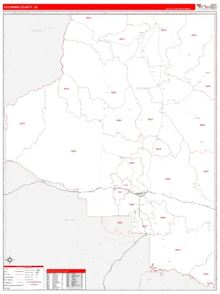 Coconino County, AZ RedLine style ZIP Code wall map