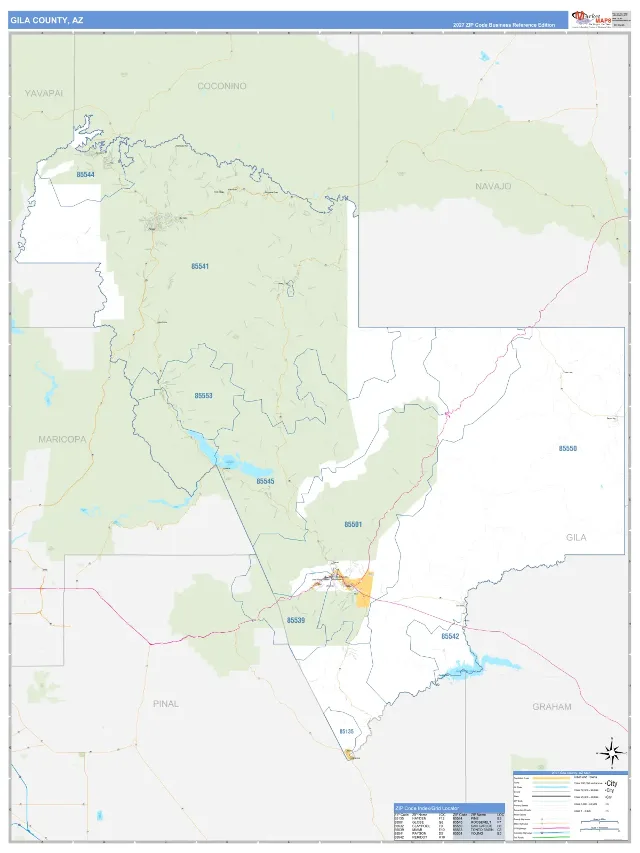 Gila County, AZ ZIP Code Wall Map, Business Reference style