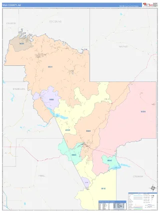 Gila County, AZ ColorCast style ZIP Code wall map