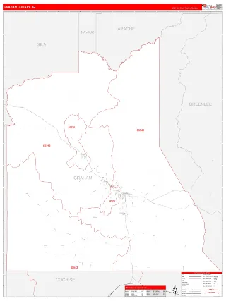 Graham County, AZ RedLine style ZIP Code wall map