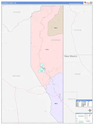 Greenlee County, AZ ColorCast style ZIP Code wall map