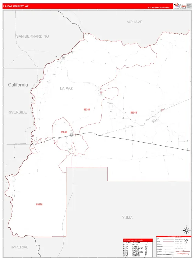 La Paz County, AZ ZIP Code Wall Map, RedLine style