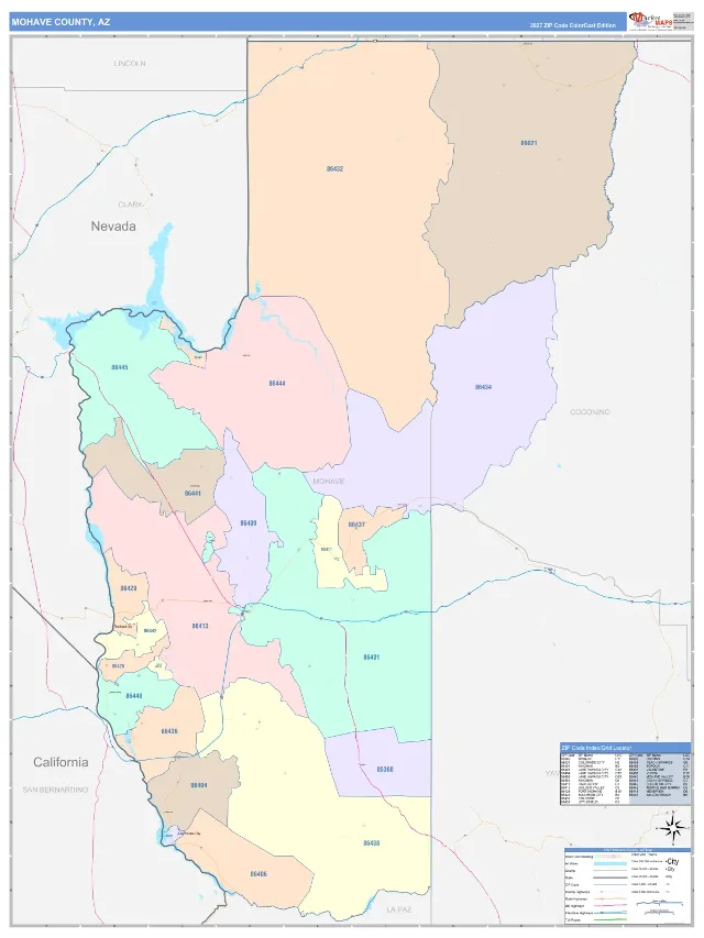 Mohave County, AZ ZIP Code Wall Map, ColorCast style