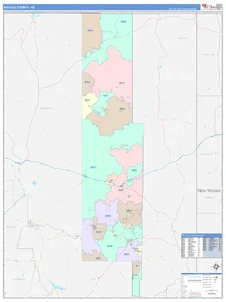 Navajo County, AZ ColorCast style ZIP Code wall map
