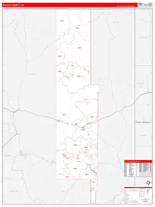 Navajo County, AZ RedLine style ZIP Code wall map