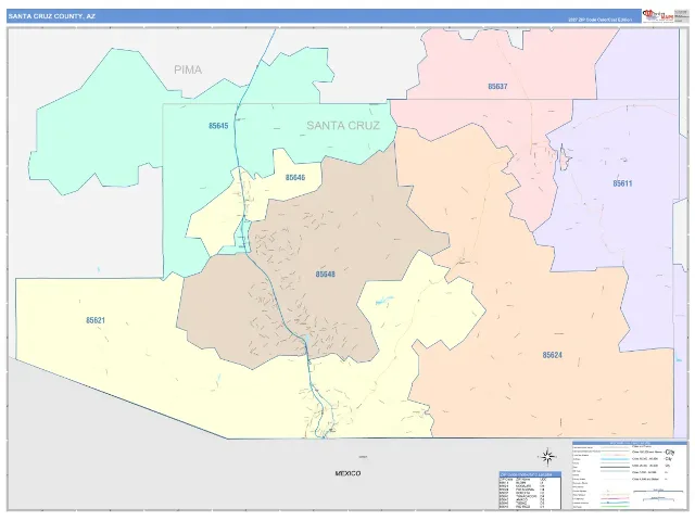 Santa Cruz County, AZ ZIP Code Wall Map, ColorCast style