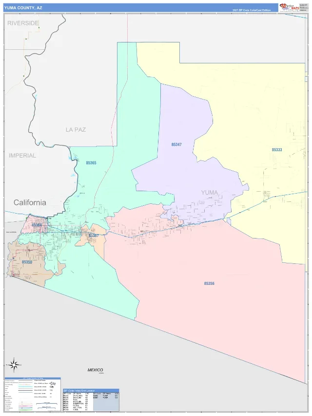 Yuma County, AZ ZIP Code Wall Map, ColorCast style