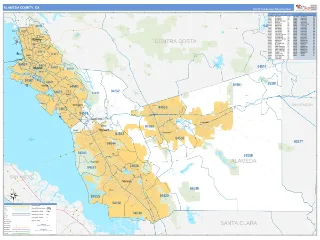 Alameda County, CA Business Reference style ZIP Code wall map