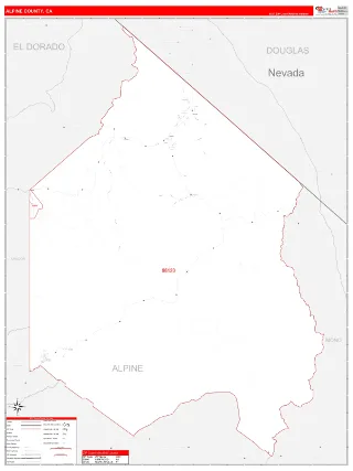 Alpine County, CA RedLine style ZIP Code wall map