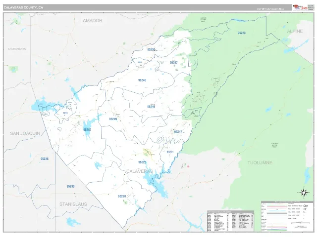 Calaveras County, CA ZIP Code Wall Map, Classic style