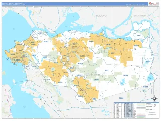 Contra Costa County, CA Business Reference style ZIP Code wall map