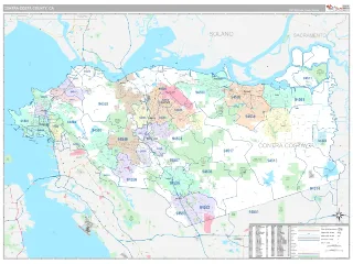 Contra Costa County, CA Classic style ZIP Code wall map