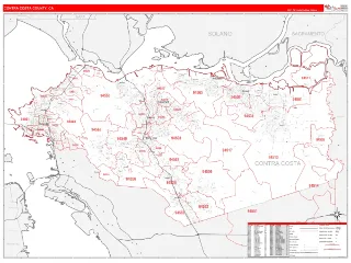 Contra Costa County, CA RedLine style ZIP Code wall map