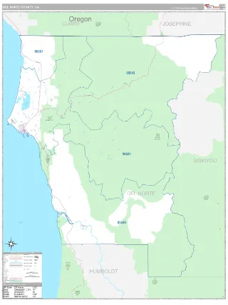 Del Norte County, CA Classic style ZIP Code wall map
