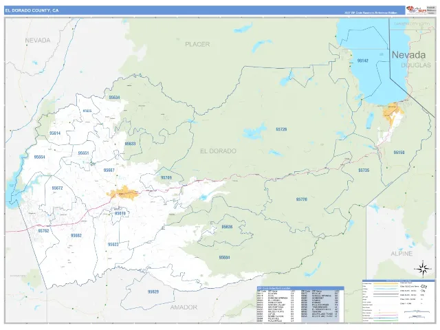 El Dorado County, CA ZIP Code Wall Map, Business Reference style