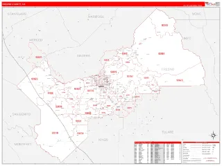 Fresno County, CA RedLine style ZIP Code wall map