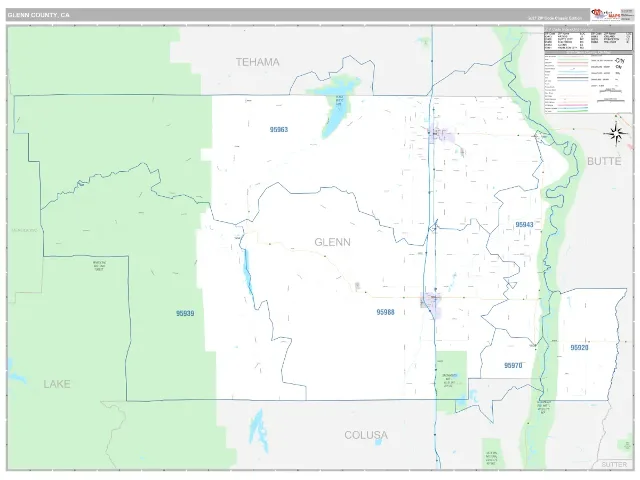 Glenn County, CA ZIP Code Wall Map, Classic style