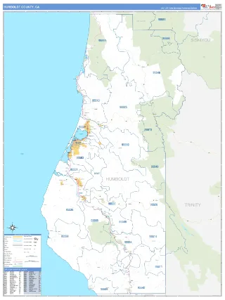 Humboldt County, CA Business Reference style ZIP Code wall map