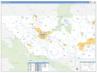 Kern County, CA Business Reference style ZIP Code wall map