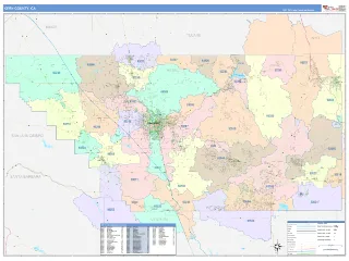 Kern County, CA ColorCast style ZIP Code wall map