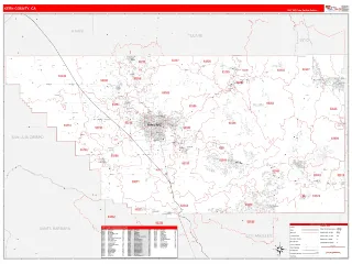 Kern County, CA RedLine style ZIP Code wall map