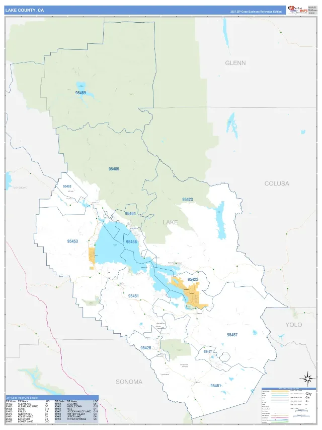 Lake County, CA ZIP Code Wall Map, Business Reference style