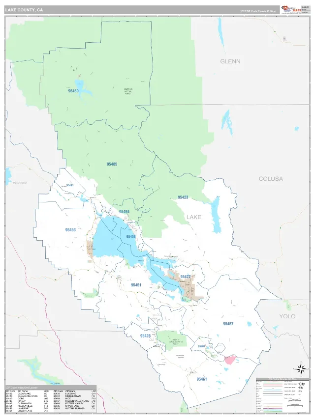 Lake County, CA ZIP Code Wall Map, Classic style