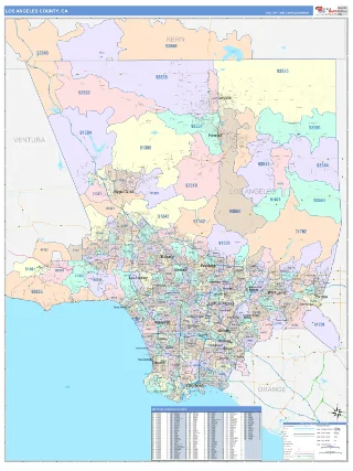 Los Angeles County, CA ColorCast style ZIP Code wall map