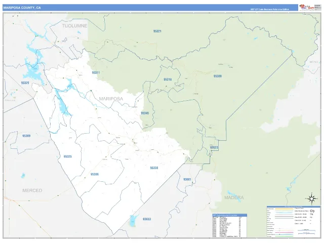 Mariposa County, CA ZIP Code Wall Map, Business Reference style
