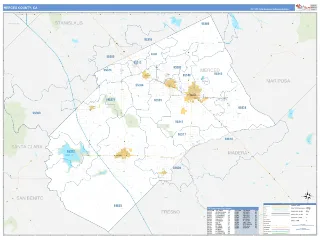 Merced County, CA Business Reference style ZIP Code wall map