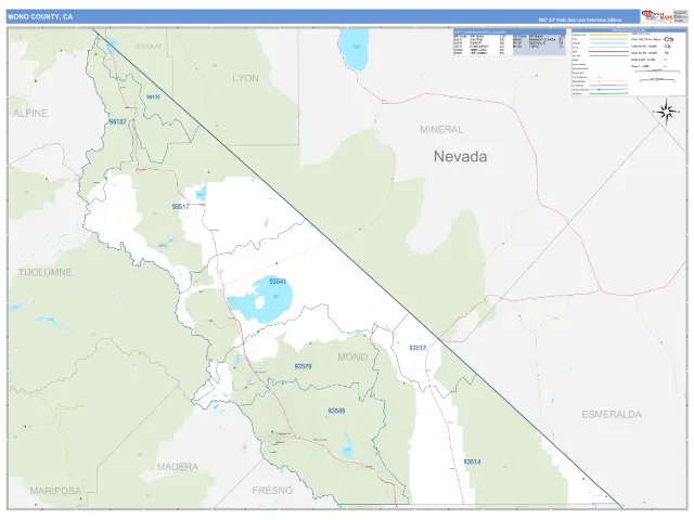 Mono County, CA ZIP Code Wall Map, Business Reference style