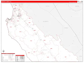 Monterey County, CA RedLine style ZIP Code wall map