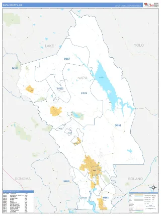 Napa County, CA Business Reference style ZIP Code wall map