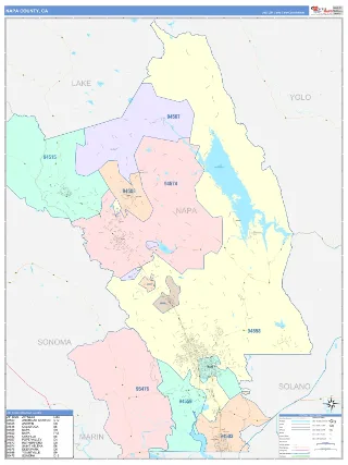 Napa County, CA ColorCast style ZIP Code wall map
