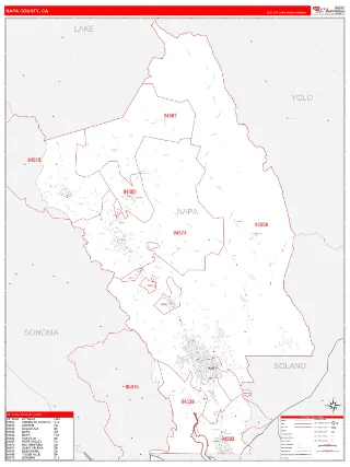 Napa County, CA RedLine style ZIP Code wall map