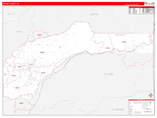 Nevada County, CA RedLine style ZIP Code wall map